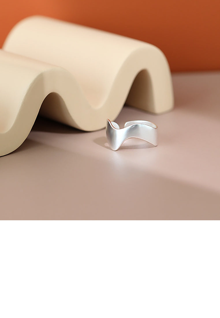 925 Sterling Silver Fashion Personality Wave Pattern Geometric Adjustable Opening Ring