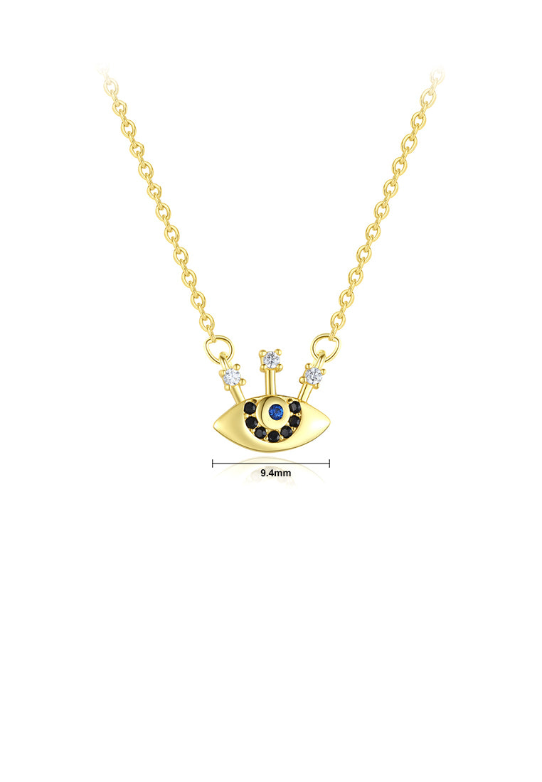 925 Sterling Silver Plated Gold Fashion Creative Evil Eye Necklace with Cubic Zirconia - Luxurious Look