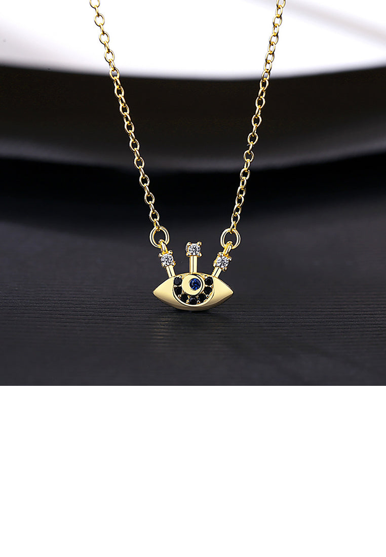 925 Sterling Silver Plated Gold Fashion Creative Evil Eye Necklace with Cubic Zirconia - Luxurious Look