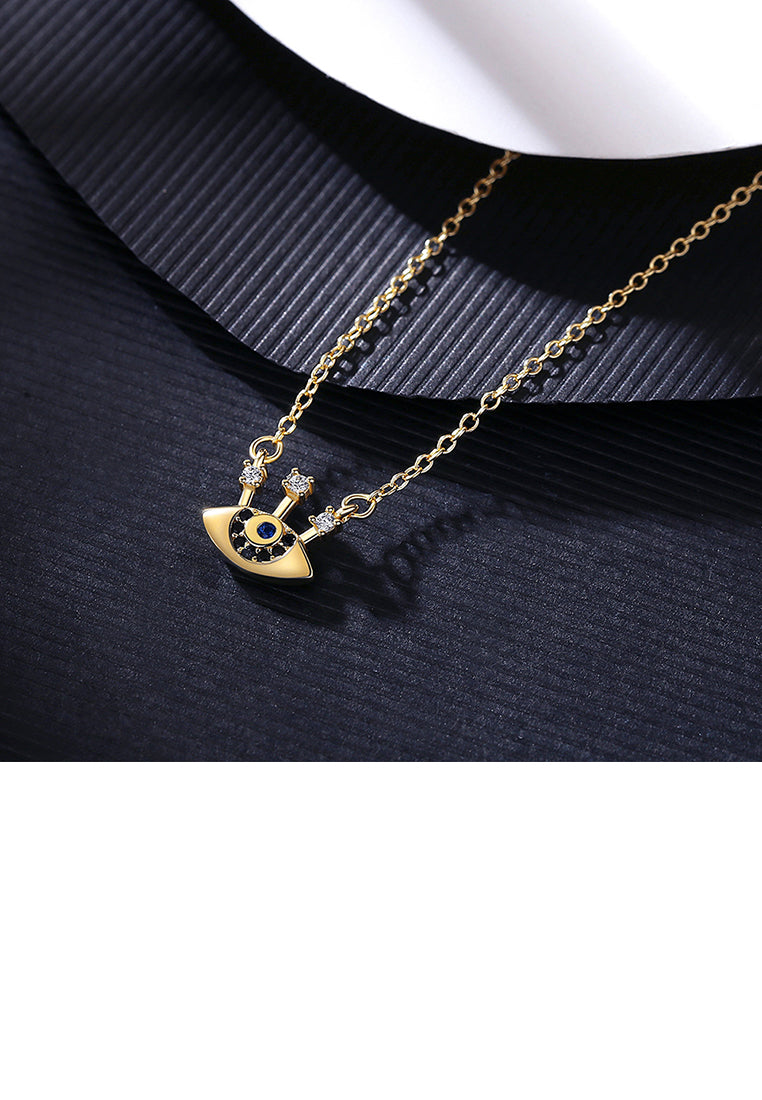 925 Sterling Silver Plated Gold Fashion Creative Evil Eye Necklace with Cubic Zirconia - Luxurious Look