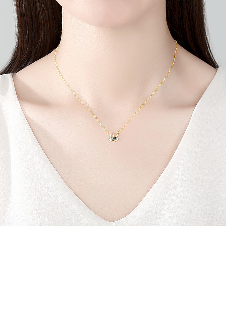 925 Sterling Silver Plated Gold Fashion Creative Evil Eye Necklace with Cubic Zirconia - Luxurious Look