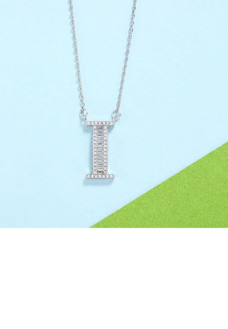 925 Sterling Silver Fashion Personality English Alphabet I Cubic Zircon Necklace