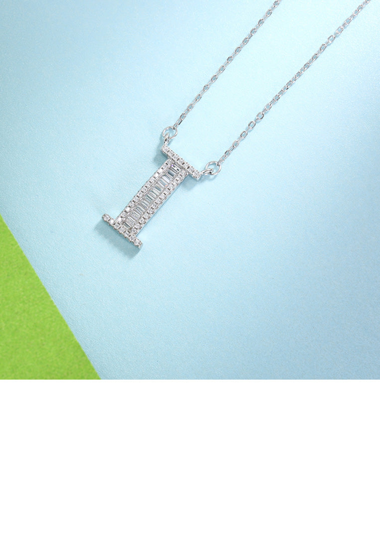925 Sterling Silver Fashion Personality English Alphabet I Cubic Zircon Necklace
