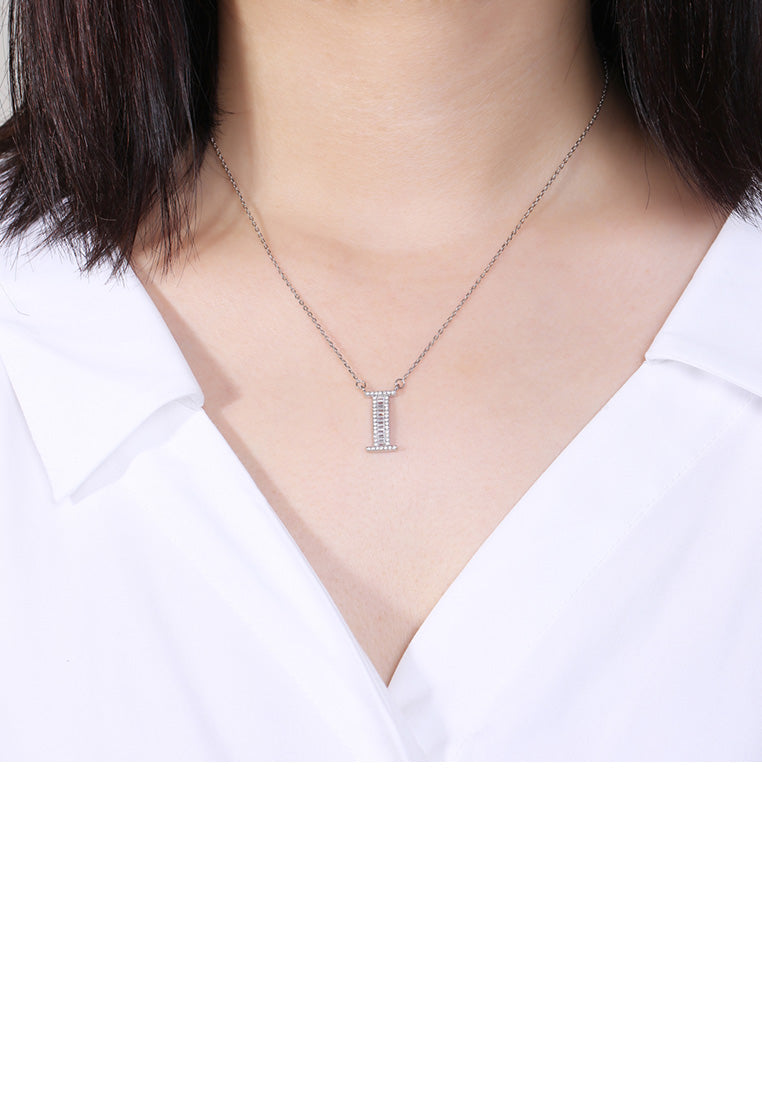 925 Sterling Silver Fashion Personality English Alphabet I Cubic Zircon Necklace