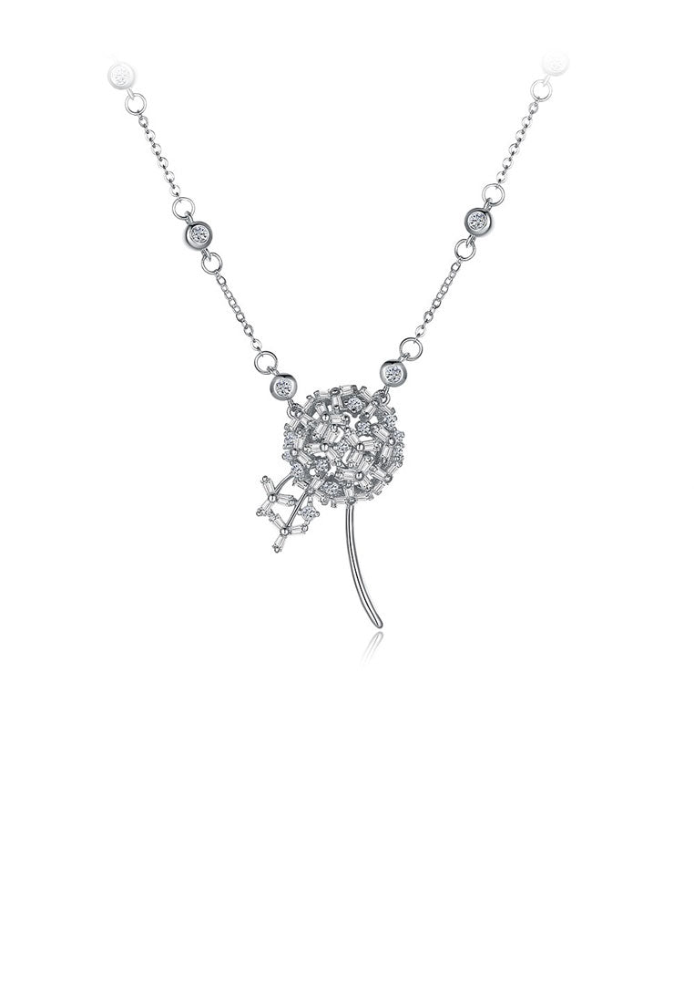 925 Sterling Silver Dandelion Necklace with White Austrian Element Crystal