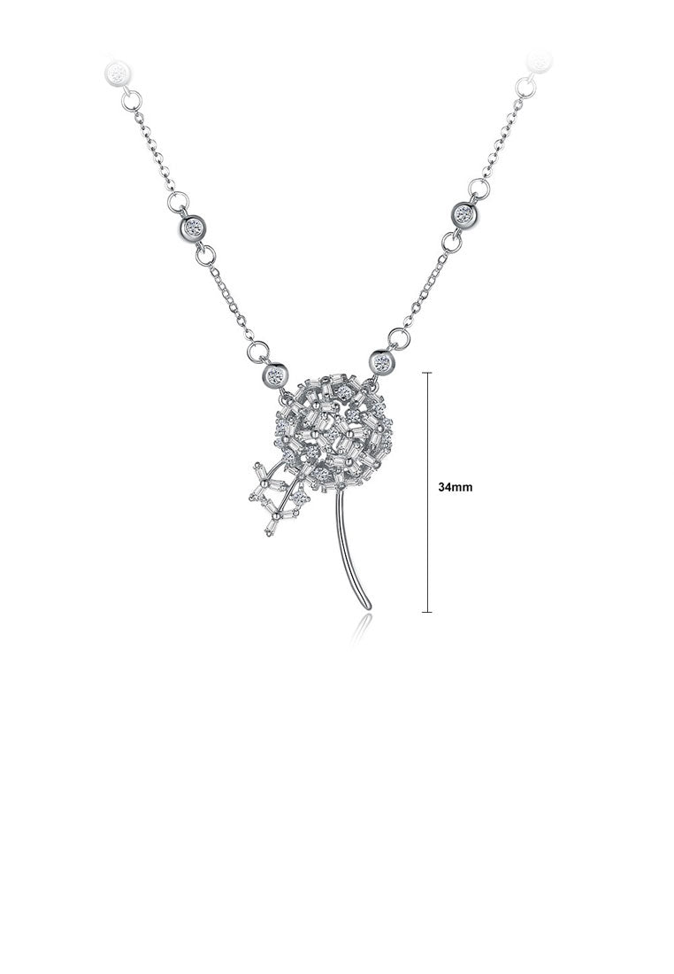 925 Sterling Silver Dandelion Necklace with White Austrian Element Crystal