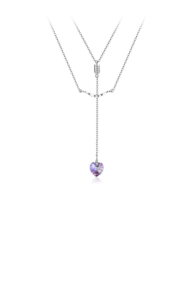 925 Sterling Silver Fashion Eros Arrow Heart Necklace with Austrian Element Crystal