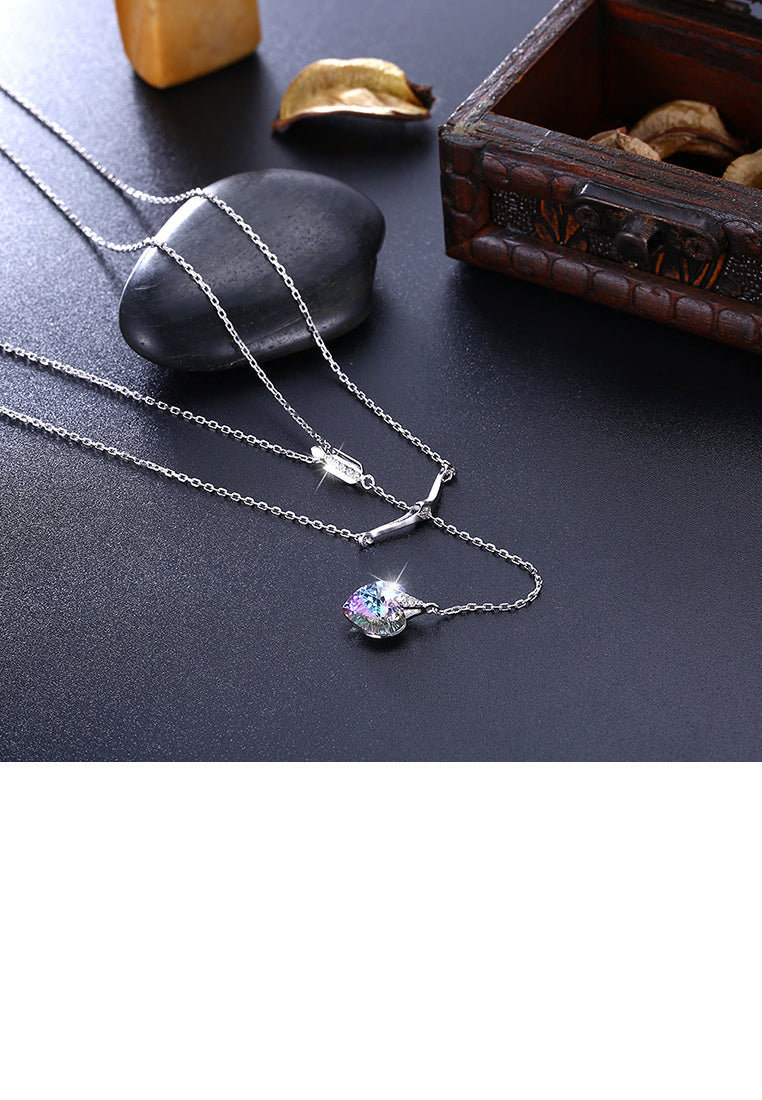925 Sterling Silver Fashion Eros Arrow Heart Necklace with Austrian Element Crystal
