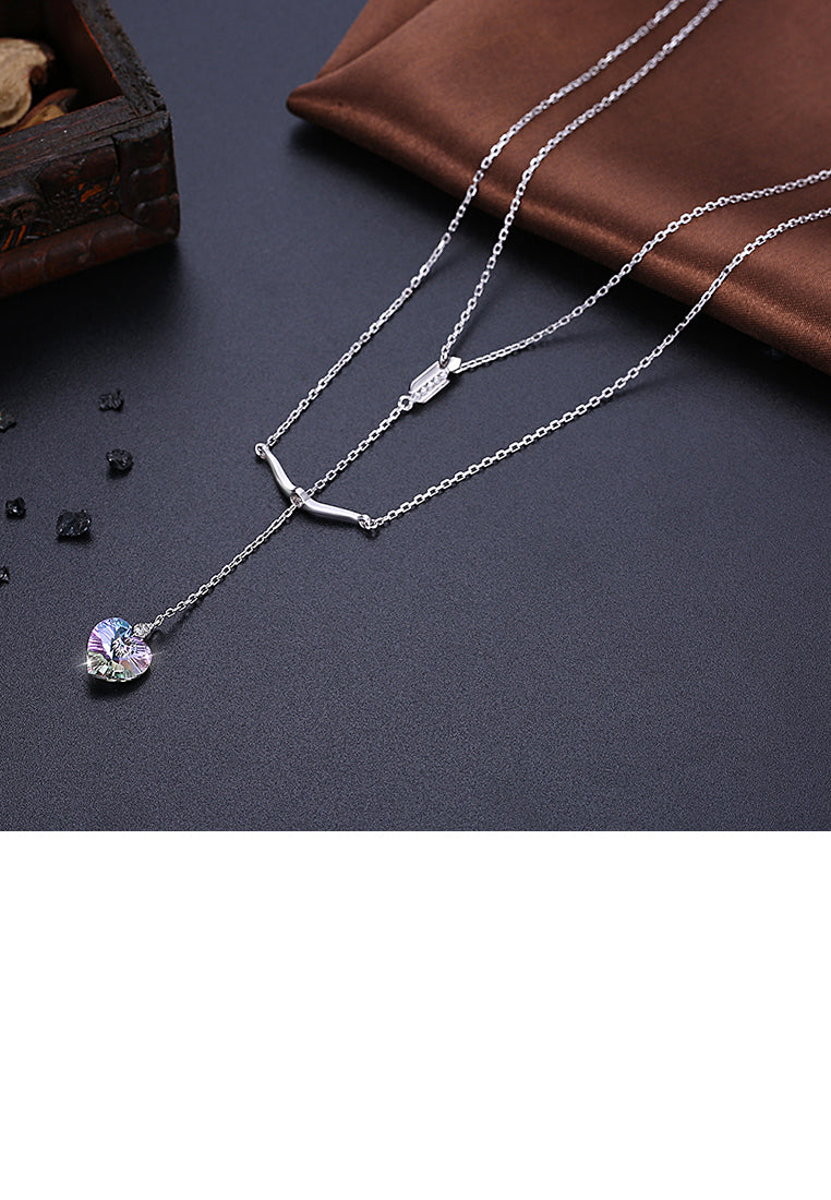 925 Sterling Silver Fashion Eros Arrow Heart Necklace with Austrian Element Crystal