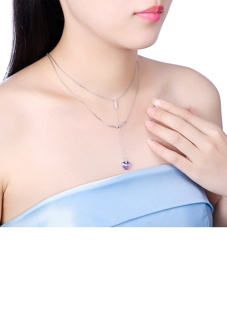 925 Sterling Silver Fashion Eros Arrow Heart Necklace with Austrian Element Crystal