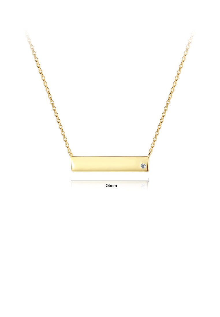 925 Sterling Silver Plated Gold Simple Geometric Rectangular Necklace with Cubic Zirconia - Luxurious Look