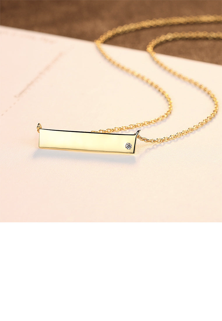 925 Sterling Silver Plated Gold Simple Geometric Rectangular Necklace with Cubic Zirconia - Luxurious Look