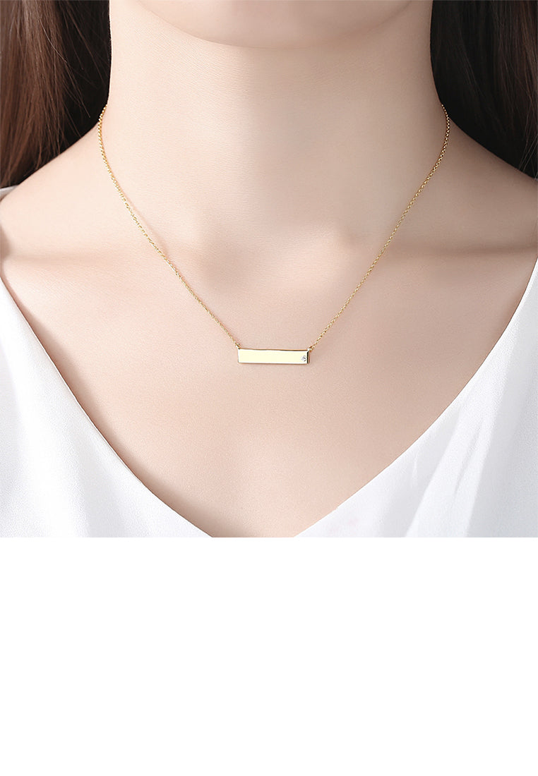 925 Sterling Silver Plated Gold Simple Geometric Rectangular Necklace with Cubic Zirconia - Luxurious Look