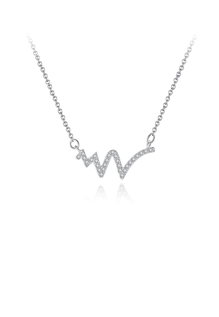 925 Sterling Silver Simple Fashion Geometric Corrugated Necklace with Cubic Zirconia - Luxurious Look