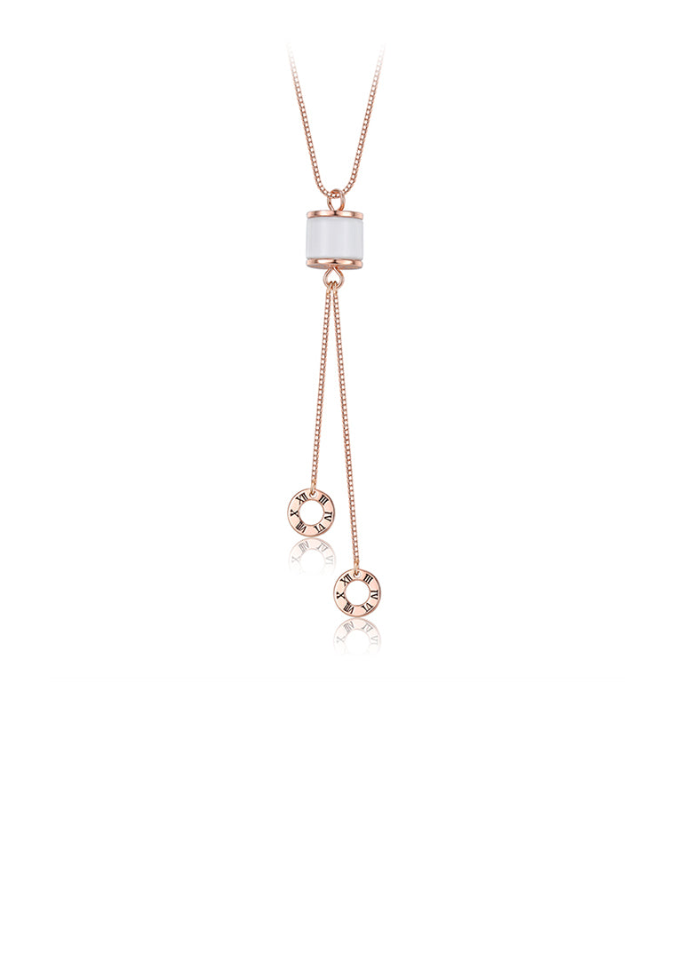 925 Sterling Silver Plated Rose Gold Geometric Cylindrical Tassel Necklace