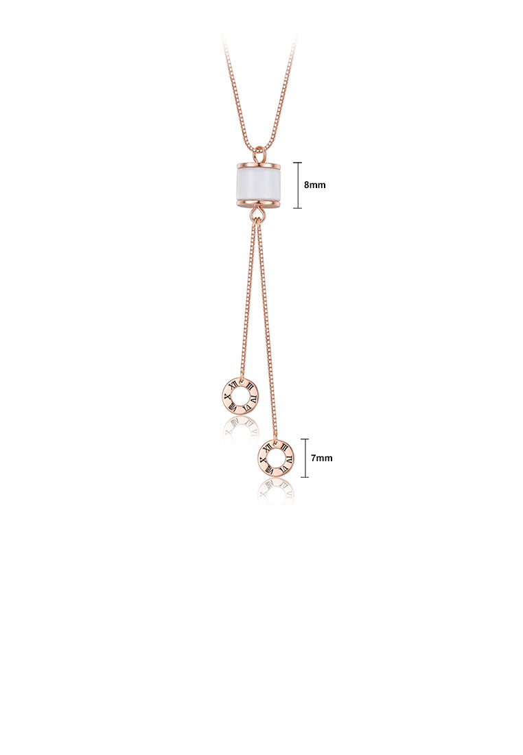 925 Sterling Silver Plated Rose Gold Geometric Cylindrical Tassel Necklace