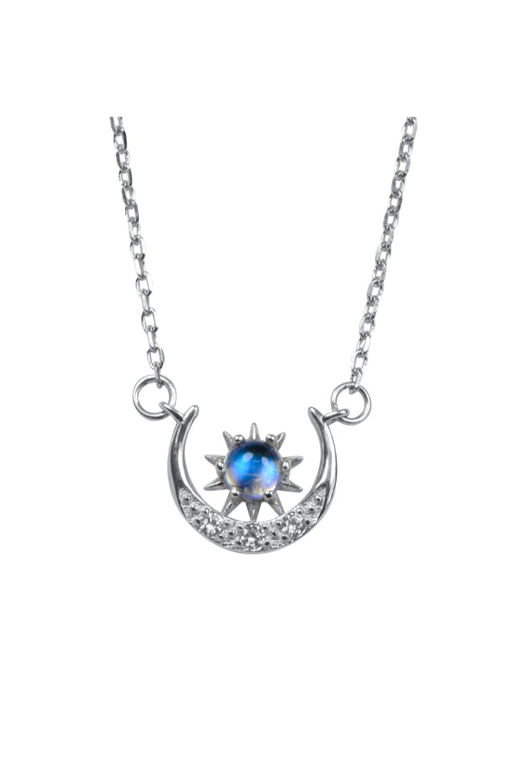 925 Sterling Silver Star Moon Necklace with Blue Austrian Element Crystal