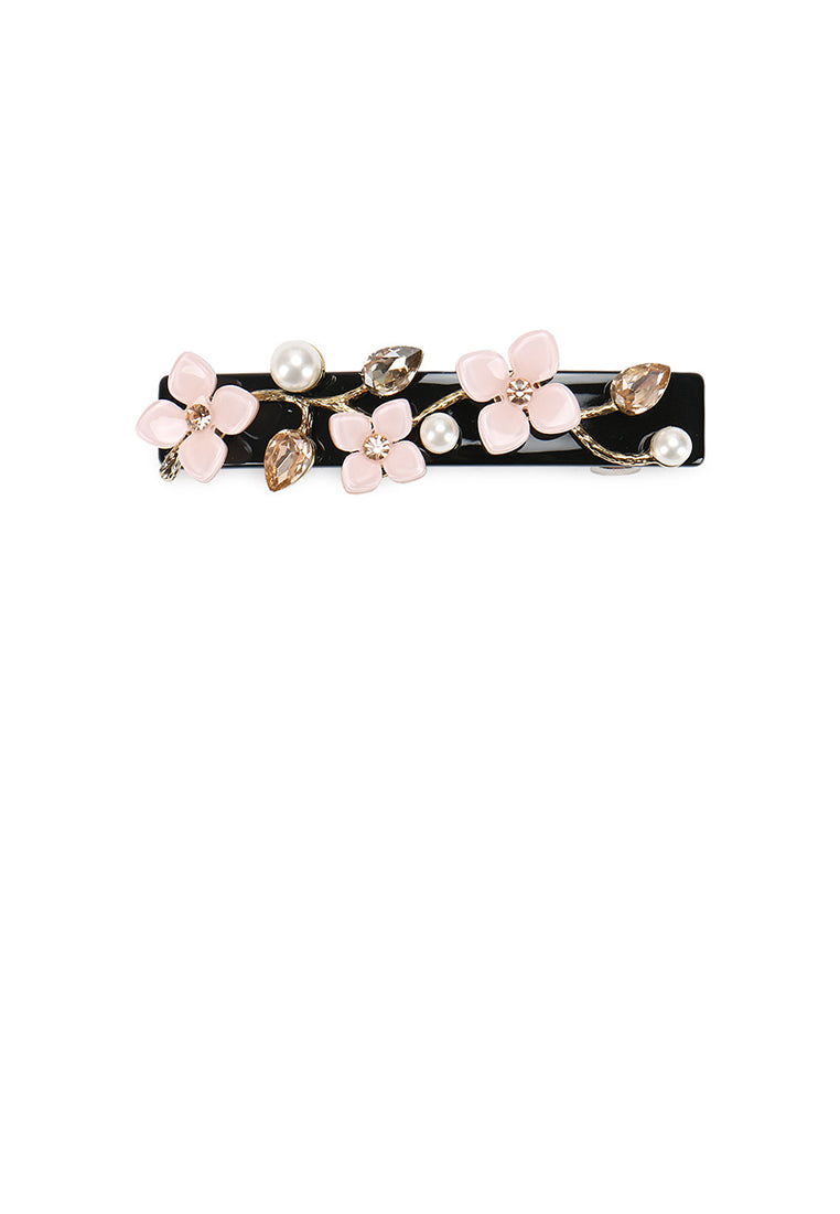 Fashion Temperament Flower Imitation Pearl Black Hair Clip With Cubic Zirconia - Luxurious Look
