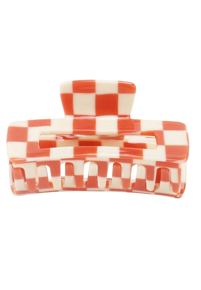 Simple And Sweet Brown Lattice Geometric Rectangle Hair Claw - Elegant Hairpiece - Vibrant Color