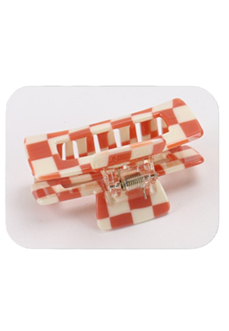 Simple And Sweet Brown Lattice Geometric Rectangle Hair Claw - Elegant Hairpiece - Vibrant Color