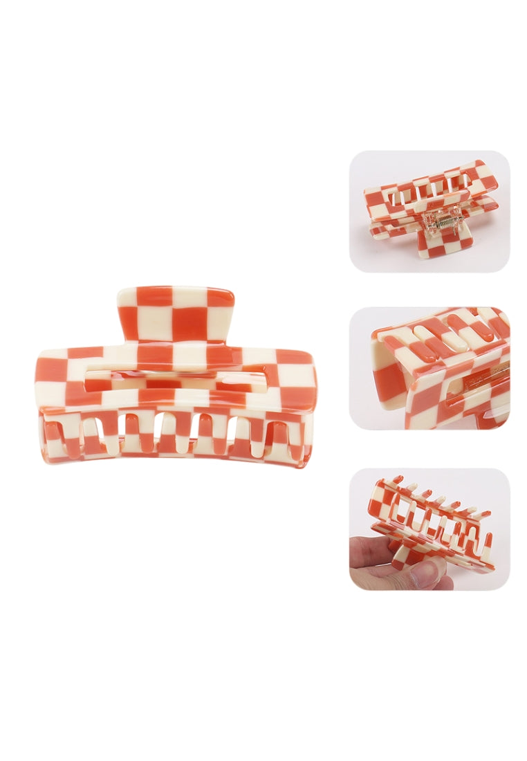 Simple And Sweet Brown Lattice Geometric Rectangle Hair Claw - Elegant Hairpiece - Vibrant Color