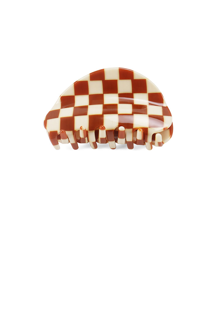 Fashion Simple Brown Plaid Geometric Semicircle Hair Claw - Elegant Hairpiece - Vibrant Color