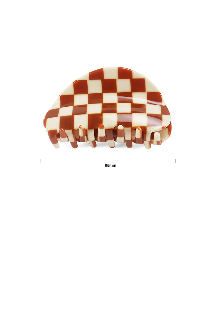 Fashion Simple Brown Plaid Geometric Semicircle Hair Claw - Elegant Hairpiece - Vibrant Color