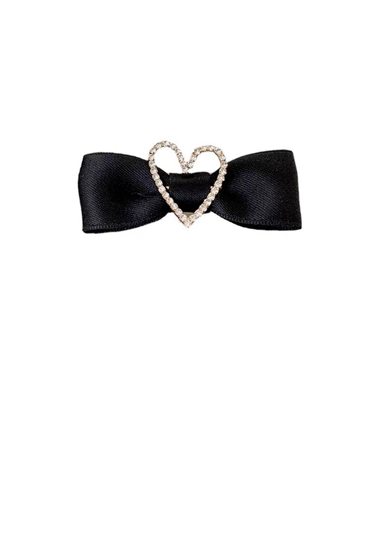 Simple And Sweet Hollow Heart-Shaped Ribbon Hair Clip With Cubic Zirconia - Luxurious Look