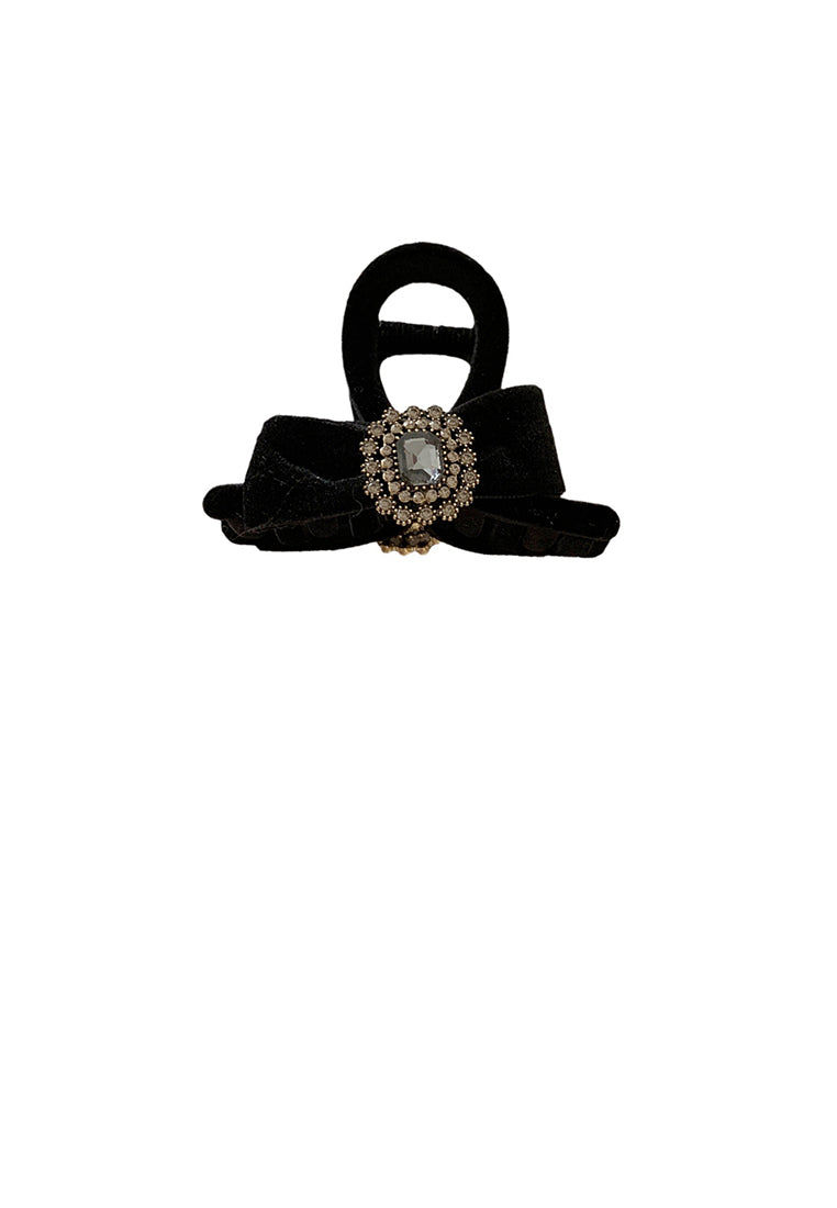 Fashion Temperament Black Velvet Ribbon Hair Claw With Cubic Zirconia - Elegant Hairpiece - Luxurious Look