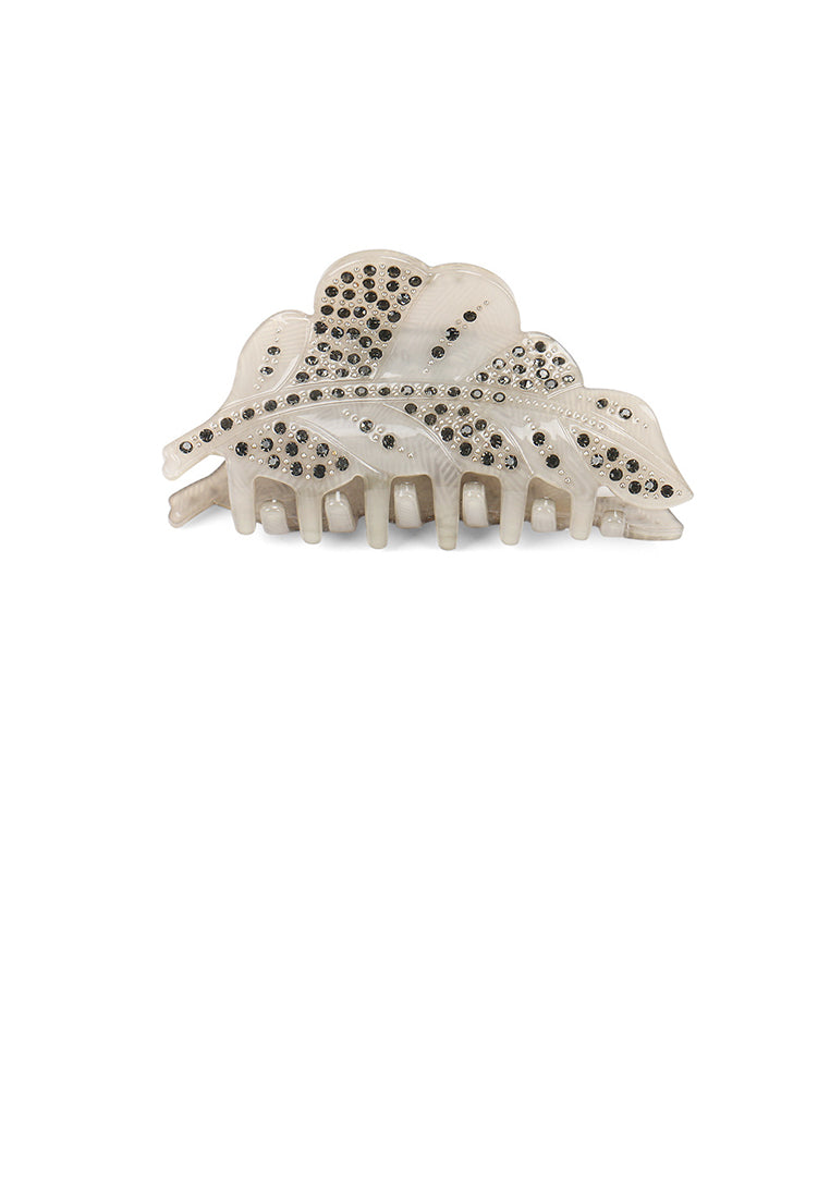 Fashion And Elegant Grey Leaf Hair Claw With Cubic Zirconia - Elegant Hairpiece - Luxurious Look