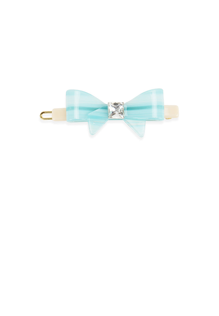 Sweet And Cute Blue Ribbon Hair Clip With Cubic Zirconia - Luxurious Look