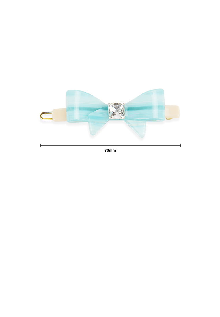 Sweet And Cute Blue Ribbon Hair Clip With Cubic Zirconia - Luxurious Look