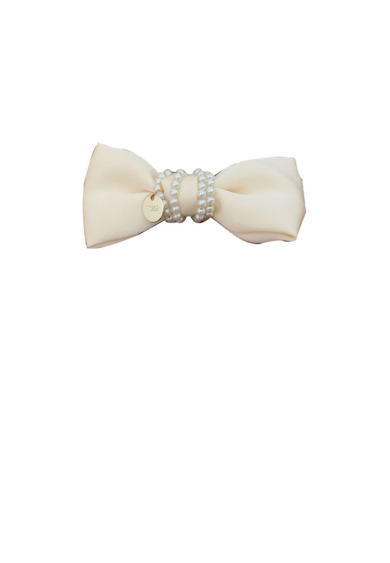 Simple And Sweet White Ribbon Imitation Pearl Hair Clip - Luxurious Look