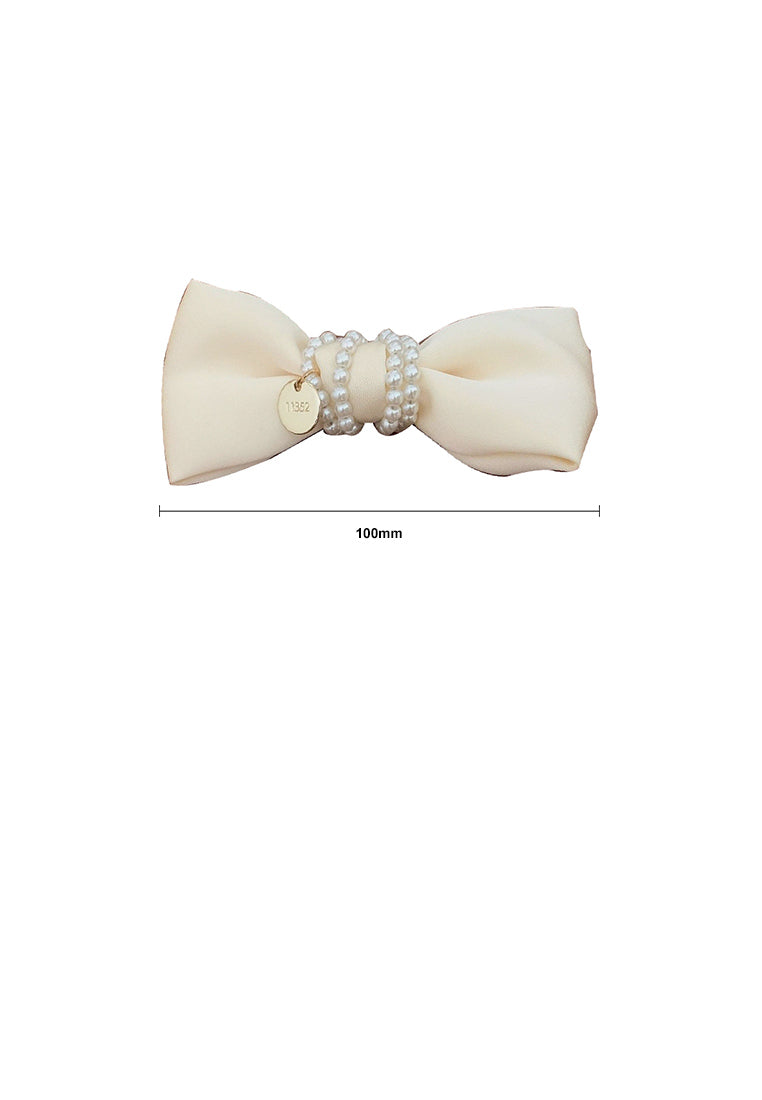 Simple And Sweet White Ribbon Imitation Pearl Hair Clip - Luxurious Look