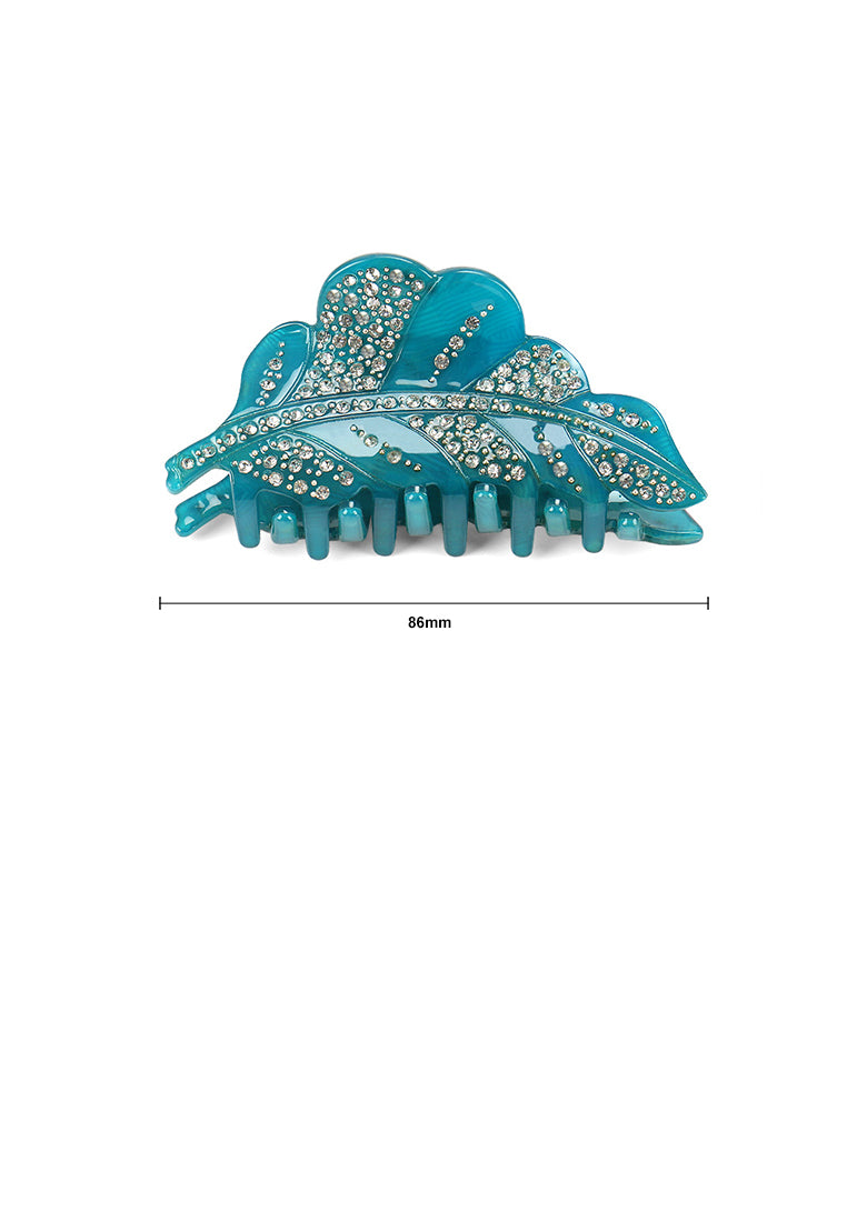 Fashion And Elegant Green Leaf Hair Claw With Cubic Zirconia - Elegant Hairpiece - Luxurious Look