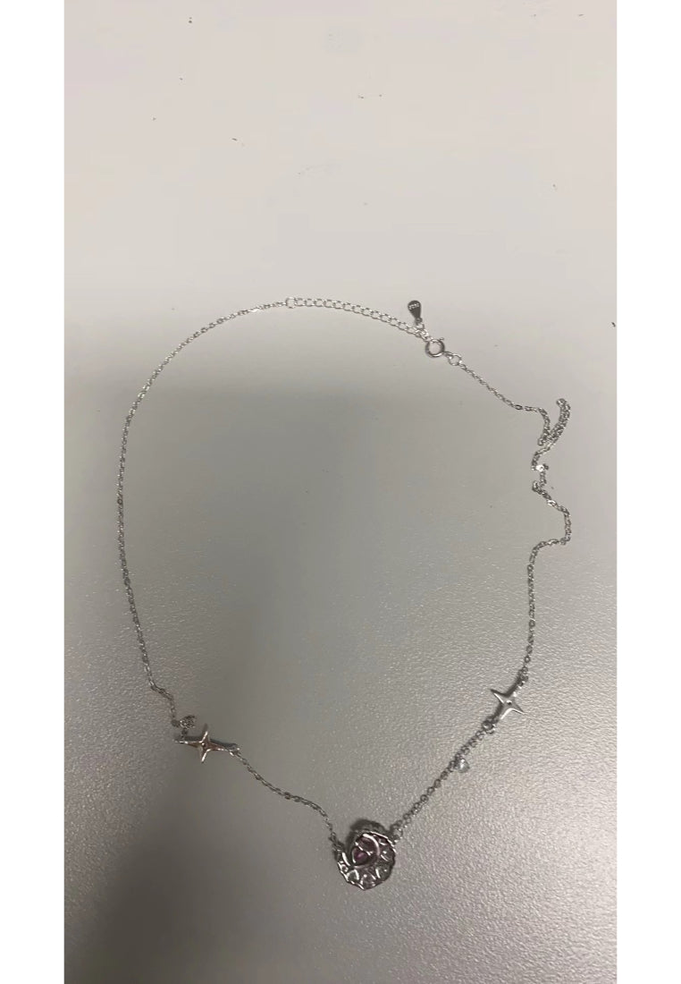 925 Sterling Silver Fashion Bright Moon Star Pendant with Cubic Zirconia and Necklace - Luxurious Look