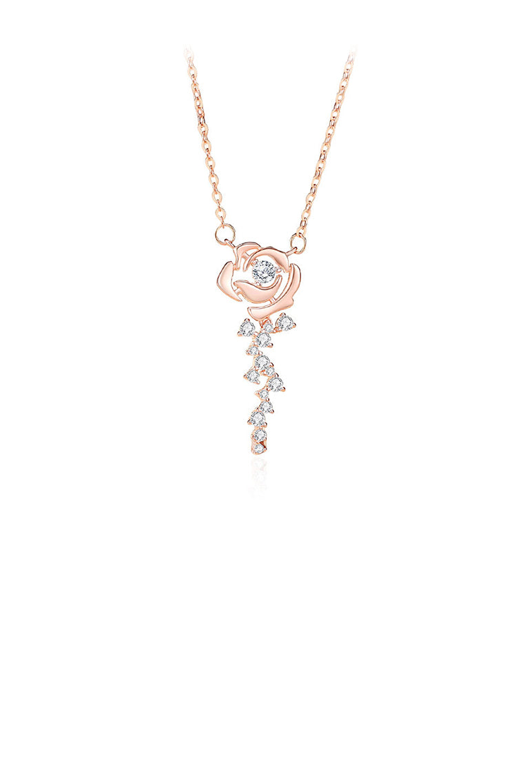 925 Sterling Silver Plated Rose Gold Fashion Romantic Rose Tassel Pendant with Cubic Zirconia and Necklace - Luxurious Look