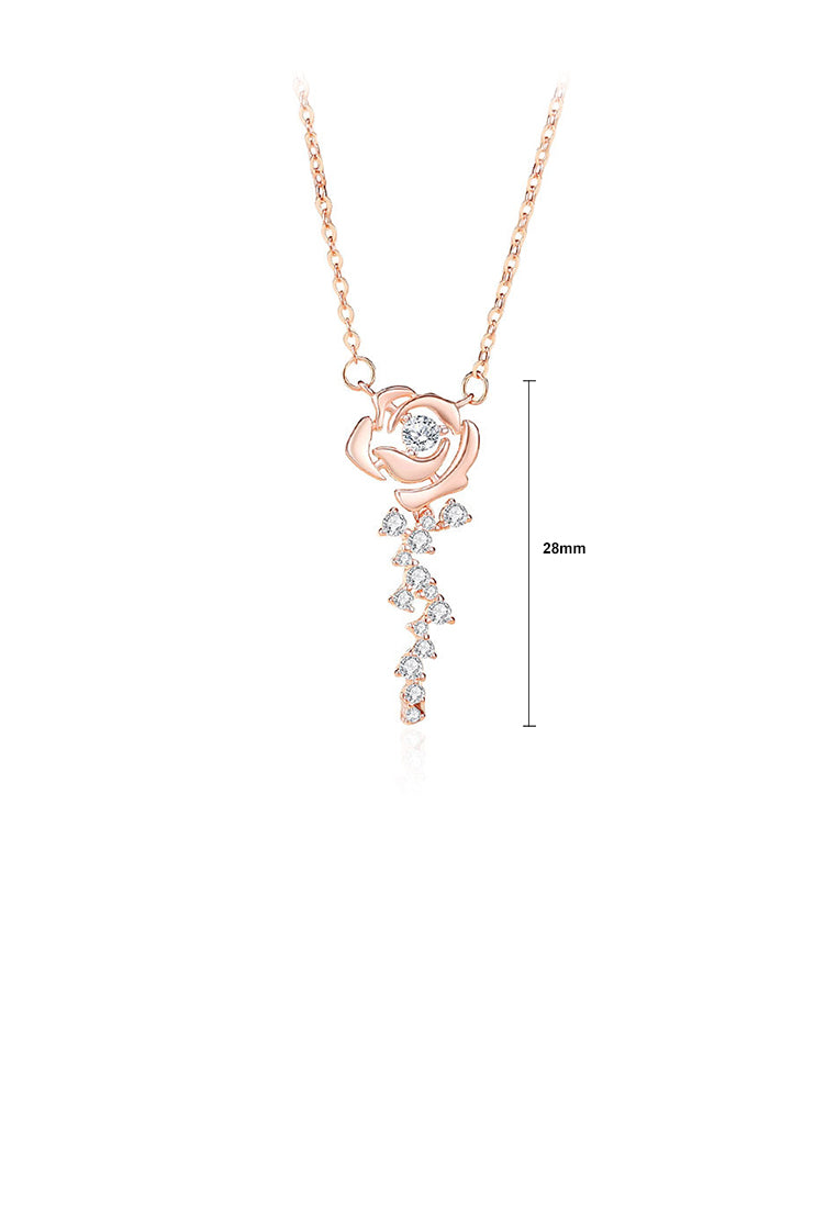 925 Sterling Silver Plated Rose Gold Fashion Romantic Rose Tassel Pendant with Cubic Zirconia and Necklace - Luxurious Look