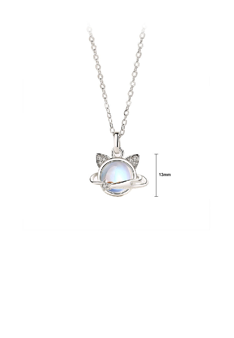 925 Sterling Silver Fashion Elegant Cat Moonstone Pendant with Cubic Zirconia and Necklace - Luxurious Look