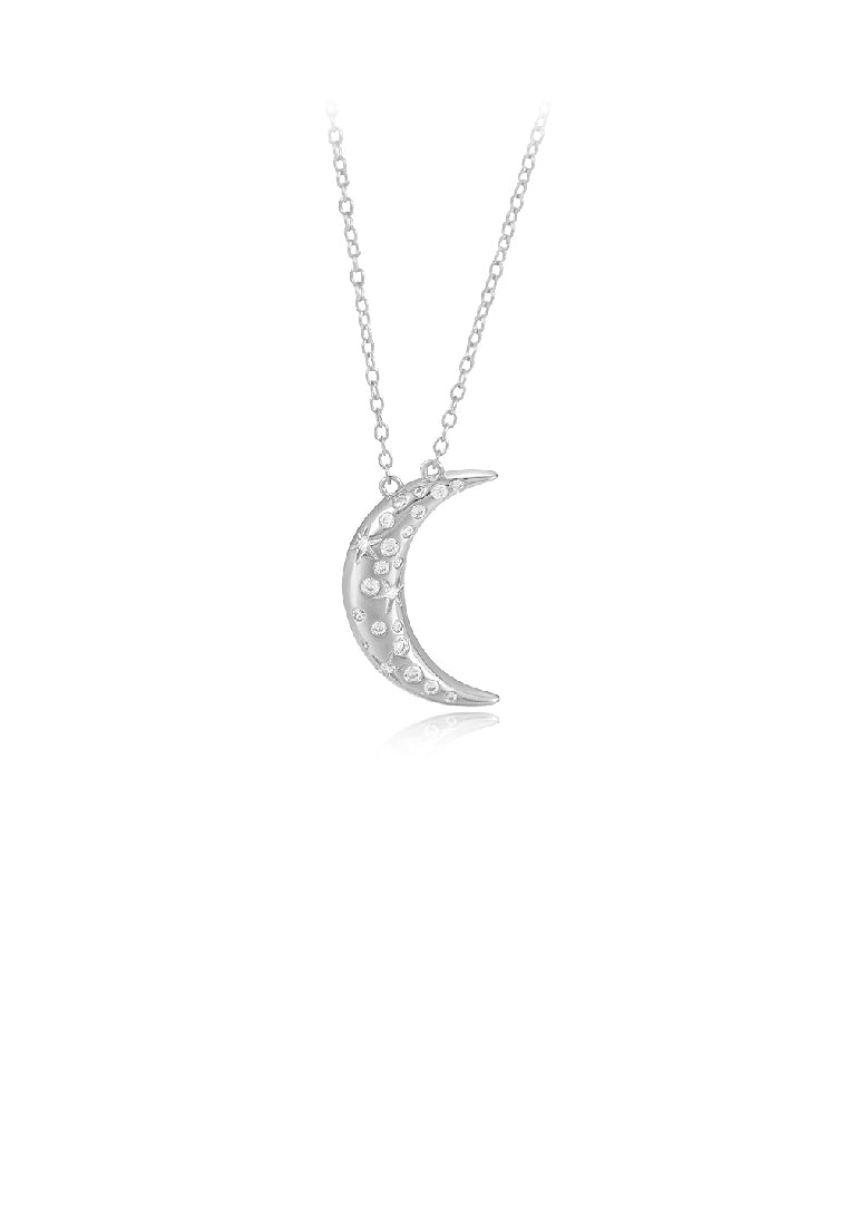 925 Sterling Silver Fashion Simple Moon Pendant with Cubic Zirconia and Necklace - Luxurious Look