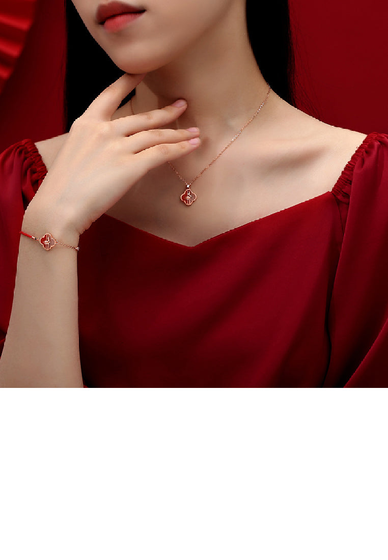 925 Sterling Silver Plated Rose Gold Fashion Simple Rabbit Four-leafed Clover Pendant with Necklace