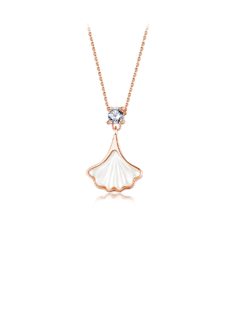 925 Sterling Silver Plated Rose Gold Fashion Simple Skirt Mother-of-pearl Pendant with Cubic Zirconia and Necklace - Luxurious Look