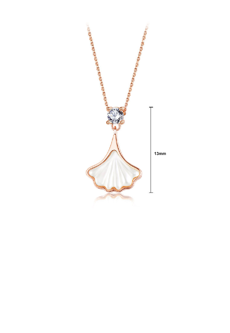 925 Sterling Silver Plated Rose Gold Fashion Simple Skirt Mother-of-pearl Pendant with Cubic Zirconia and Necklace - Luxurious Look