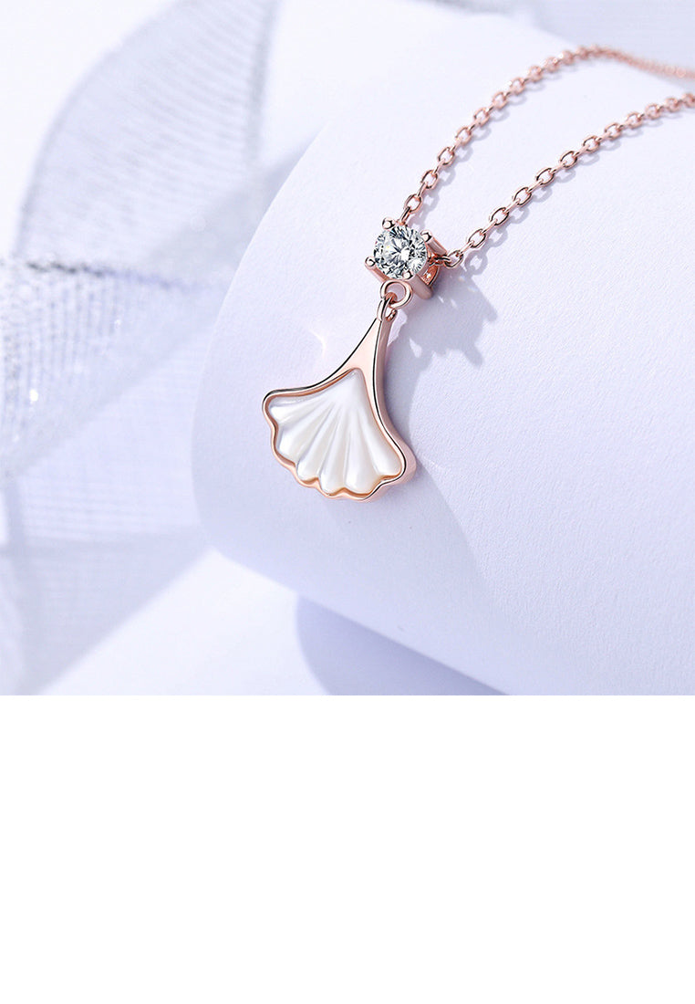 925 Sterling Silver Plated Rose Gold Fashion Simple Skirt Mother-of-pearl Pendant with Cubic Zirconia and Necklace - Luxurious Look