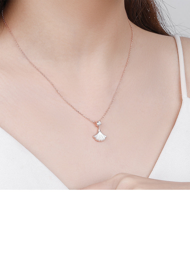 925 Sterling Silver Plated Rose Gold Fashion Simple Skirt Mother-of-pearl Pendant with Cubic Zirconia and Necklace - Luxurious Look