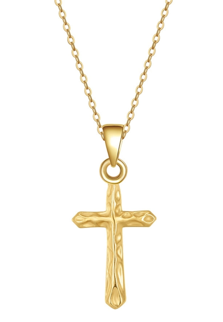 925 Sterling Silver Plated Gold Fashion Simple Pattern Cross Pendant with Necklace