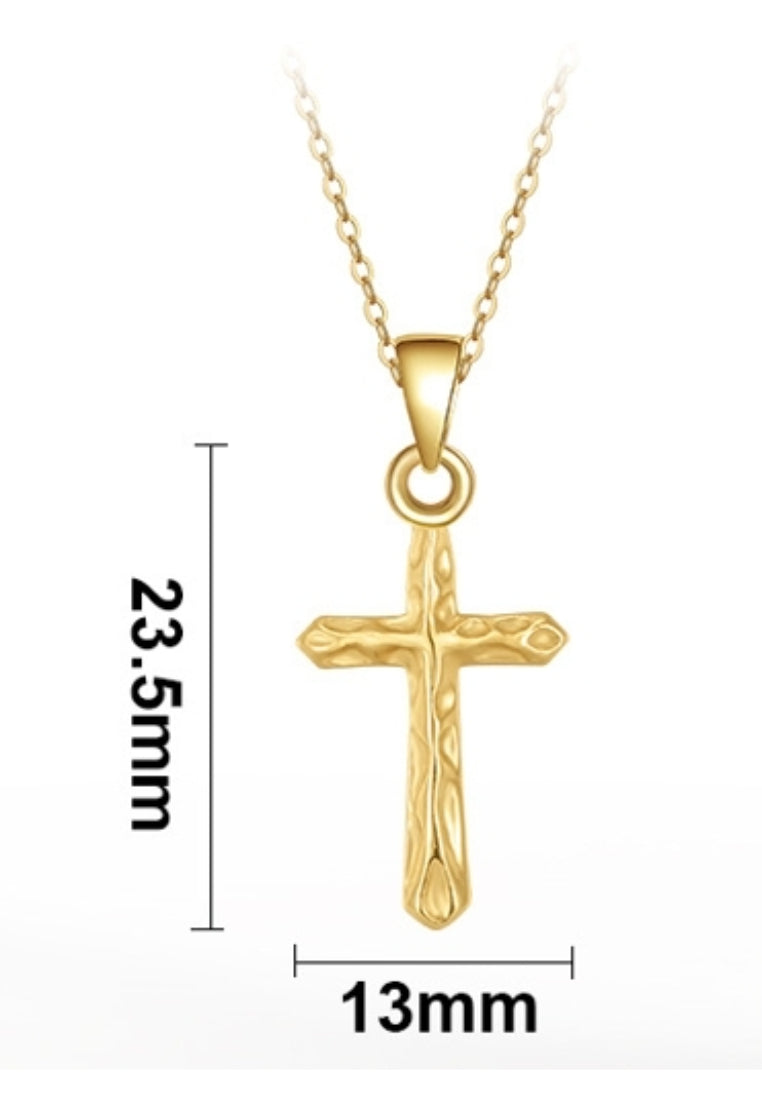 925 Sterling Silver Plated Gold Fashion Simple Pattern Cross Pendant with Necklace