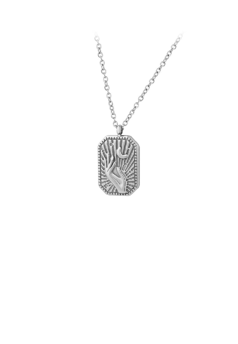 Fashion Personality 316L Stainless Steel Hand Hold Moon Geometric Square Pendant with Necklace