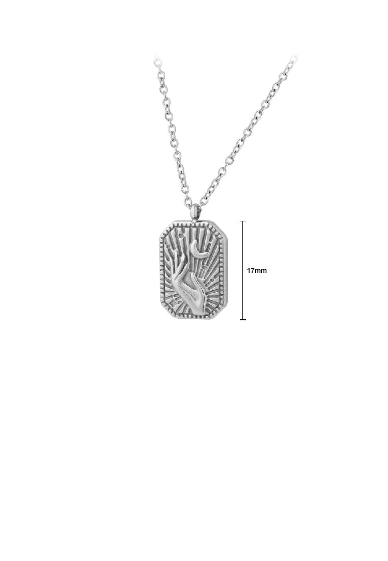 Fashion Personality 316L Stainless Steel Hand Hold Moon Geometric Square Pendant with Necklace