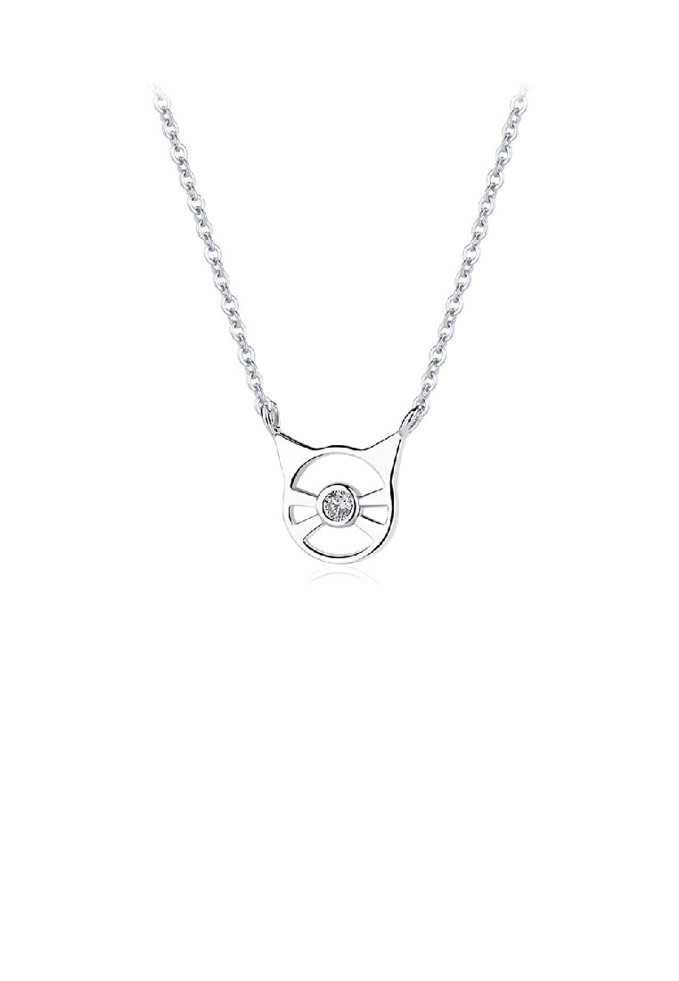 925 Sterling Silver Fashion Simple Hollow Cat Pendant with Cubic Zirconia and Necklace - Luxurious Look